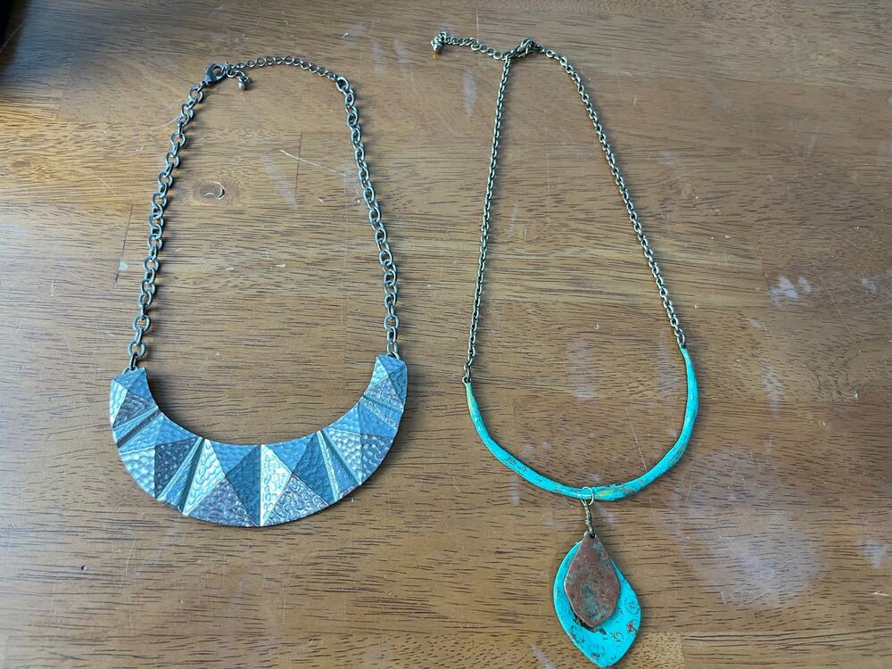 Boho Metal Statement Necklace Lot Silver Tone and Turquoise Tone Boho Southwest